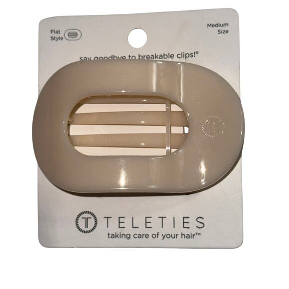 TELETIES Almond Beige Medium Flat Round Hair Clip Everyday Neutral - Picture 1 of 3